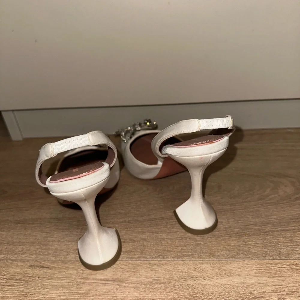 Amina Muaddi Rosie White Heels with Crystal Bow size 36